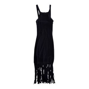 HOUSE OF HARLOW 1960 - CROCHET DRESS WITH LONG FRINGES  - BLACK -XS